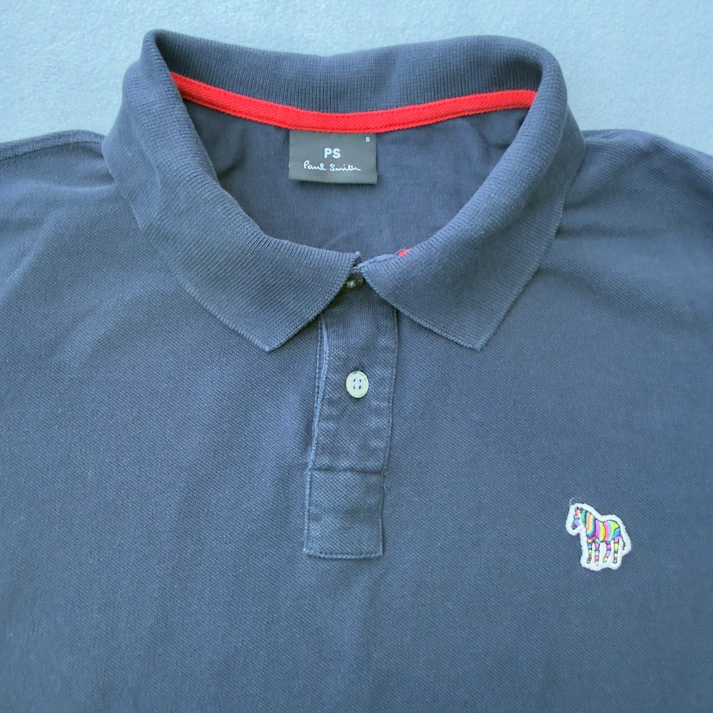 PS Paul Smith Navy Blue Organic Cotton Zebra Logo Polo Shirt Mens Small - Picture 2 of 6